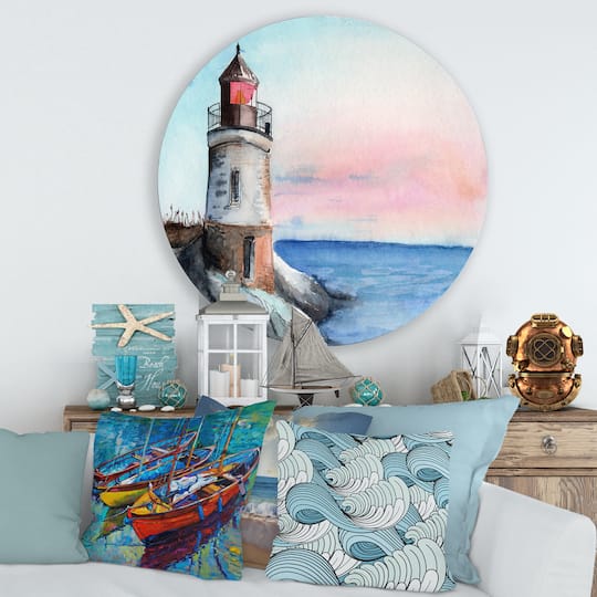 Designart - A Lighthouse On A Rock Shore In Early Morning